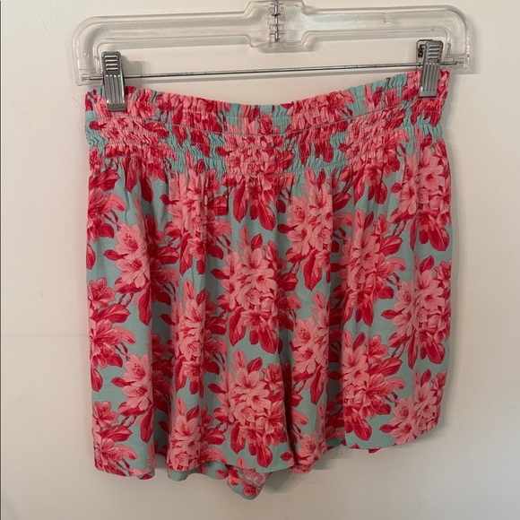LOFT Pants - LOFT Aqua and Pink Floral Smocked Waist Skirt/Shorts